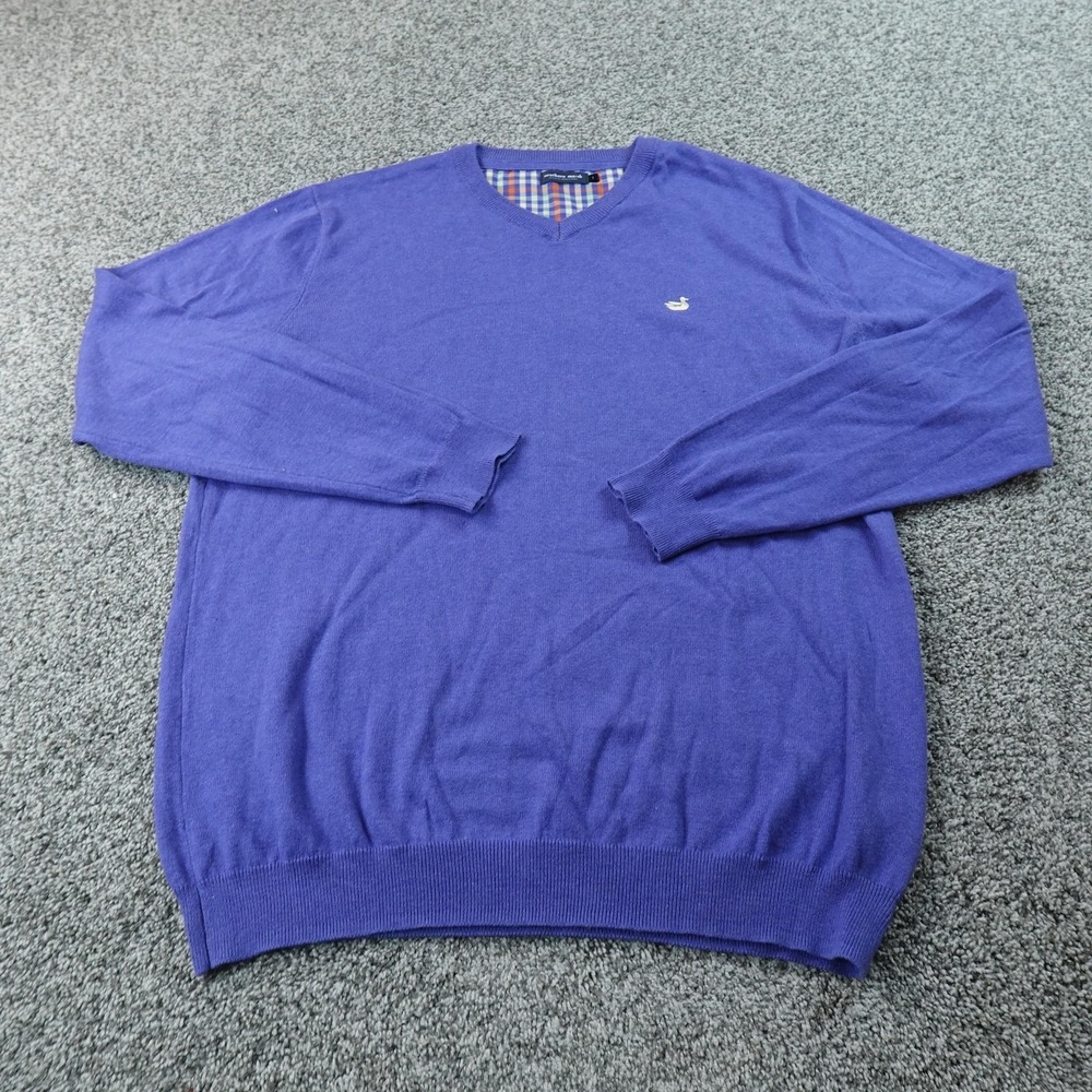 Southern Marsh Sweater Mens L Blue Golf V Neck Knit Pullover Logo Sweatshirt Top